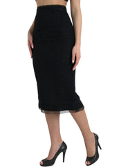 Dolce & Gabbana Black Wool High Waist Pencil Cut Midi Skirt