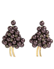 Dolce & Gabbana Purple Grape Pearl Sicily Gold Brass Floral Clip On Earrings