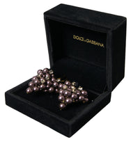 Dolce & Gabbana Purple Grape Pearl Sicily Gold Brass Floral Clip On Earrings