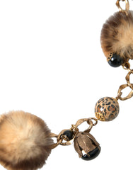 Dolce & Gabbana Gold Brass Leopard Fur Pearl Collier Chain Belt