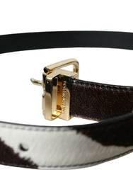 Dolce & Gabbana Brown White Zebra Pony Hair Gold Buckle Belt