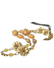 Dolce & Gabbana Crystal Flower Filigree Gold Brass Statement Necklace