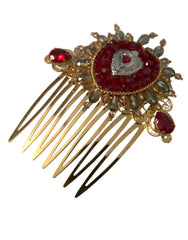 Dolce & Gabbana Gold Brass Crystal Heart Women Hair Comb