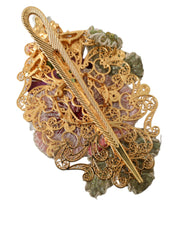 Dolce & Gabbana Gold Brass Floral Crystal Sequined Hair Clip