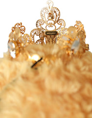 Dolce & Gabbana Brown Teddy Bear Gold Crystal Crown Hair Band Diadem