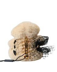 Dolce & Gabbana Beige Teddy Bear Mesh Net Band Hair Clip