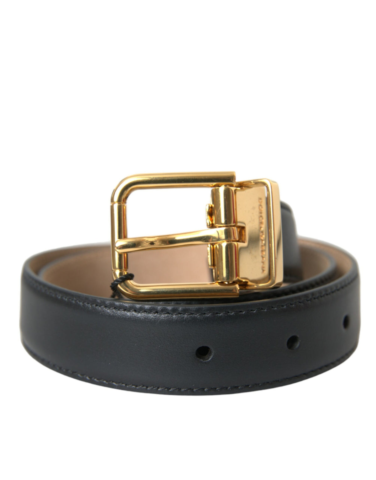 Dolce & Gabbana Black Leather Gold Metal Buckle Belt Men