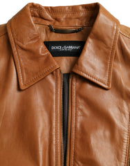 Dolce & Gabbana Brown Lamb Leather Full Zip Blouson Jacket