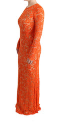 Dolce & Gabbana Elegant Long-Sleeve Full-Length Orange Sheath Dress