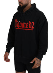 Dsquared² Black Cotton Hooded Printed Men Pullover Sweater