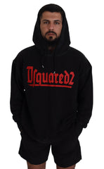 Dsquared² Black Cotton Hooded Printed Men Pullover Sweater