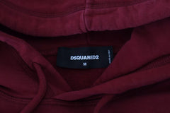 Dsquared² Maroon Cotton Tattered Hooded Printed Pullover Sweater