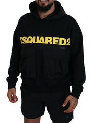 Dsquared² Black Cotton Hooded Printed Pullover Sweater