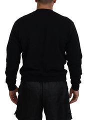 Dsquared² Black Cotton Printed Long Sleeves Pullover Sweater