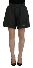 Dsquared² Black Cotton Mid Waist Tattered Tapered Shorts