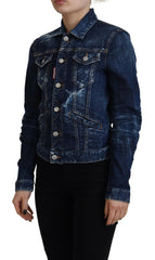 Dsquared² Blue Icon Printed Distressed Denim Jacket