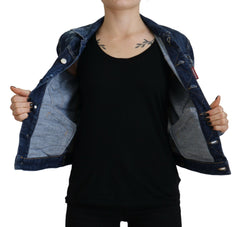 Dsquared² Blue Icon Printed Distressed Denim Jacket