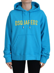 Dsquared² Blue Logo Print Cotton Hoodie Sweatshirt Sweater