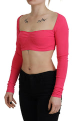 Dsquared² Pink Viscose Knit Square Neck Long Sleeves Top