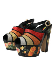 Dolce & Gabbana Multicolor Floral Crystal Platform Sandals Shoes