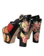 Dolce & Gabbana Multicolor Floral Crystal Platform Sandals Shoes