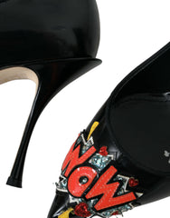 Dolce & Gabbana Black Leather WOW Patch Heels Pumps Shoes