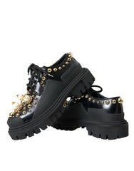 Dolce & Gabbana Black Leather Trekking Derby Embellished Shoes