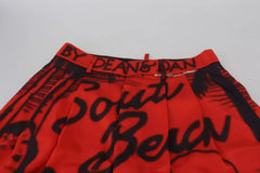 Dsquared² Red Printed High Waist Wide Leg Cropped Pants