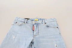 Dsquared² Blue Tattered Mid Waist Cropped Twiggy Denim Jeans