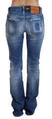 Dsquared² Blue Washed Cotton Mid Waist Flared Denim Jeans