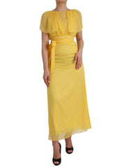 Dolce & Gabbana Yellow Silk Sheath Belted Long Maxi Dress