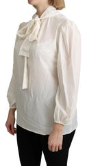 Dolce & Gabbana Off White Scarfneck Long Sleeves Blouse Silk Top