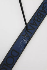 Dolce & Gabbana Black Blue Logo Silver Metal Buckle Belt