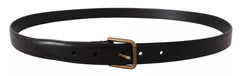 Dolce & Gabbana Black Classic Calf Leather Vintage Metal Buckle Belt