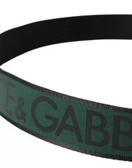 Dolce & Gabbana Black Green Logo Silver Metal Buckle Belt