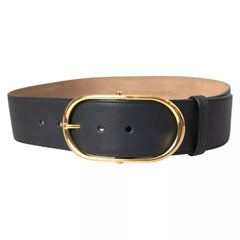 Dolce & Gabbana Black Leather Gold Oval Metal Buckle Belt