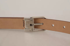 Dolce & Gabbana Brown Classic Leather Silver Logo Metal Buckle Belt