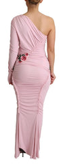 Dolce & Gabbana Pink Flower Embellished One Shoulder Dress