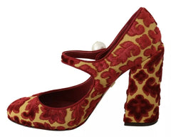 Dolce & Gabbana Red Floral Brocade Heels Mary Janes Pumps Shoes