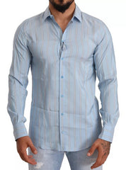 Dolce & Gabbana Blue Striped Silk Formal Dress MARTINI Shirt