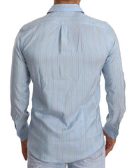 Dolce & Gabbana Blue Striped Silk Formal Dress MARTINI Shirt