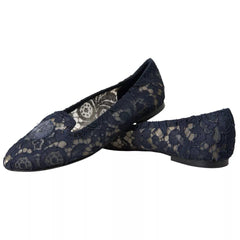 Dolce & Gabbana Dark Blue Taormina Lace Slip On Flats Shoes