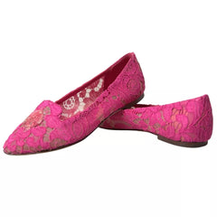 Dolce & Gabbana Pink Taormina Lace Slip On Flats Shoes