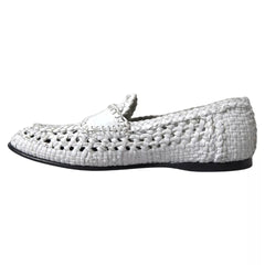 Dolce & Gabbana White Woven Leather Men Slip On Loafers Shoes