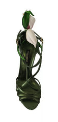 Dolce & Gabbana Acid Green Leather Strappy Flower Heels Sandals Shoes