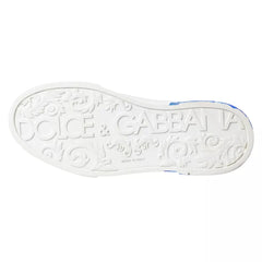 Dolce & Gabbana White Blue Leather Logo Low Top Sneakers Shoes