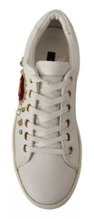 Dolce & Gabbana White Leather Gold Red Heart Sneakers Shoes