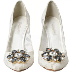 Dolce & Gabbana White Taormina Lace Crystal Heel Pumps Shoes