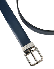 Dolce & Gabbana Blue Calf Leather Silver Metal Buckle Belt Men