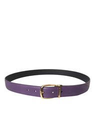 Dolce & Gabbana Purple Leather Gold Metal Buckle Belt Men